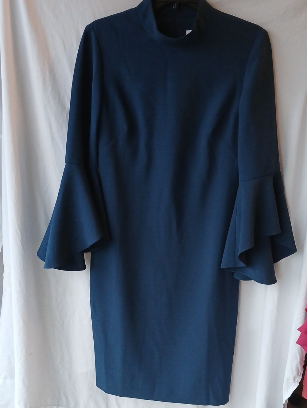 Eliza J Navy Blue Ruffle-Sleeve Sheath Dress